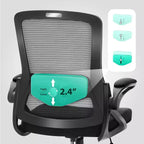 Chaise de bureau ergonomique à dossier haut en maille, Chaise pivotante réglable en hauteur avec accoudoirs relevables, Noir