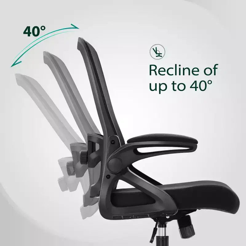 Chaise de bureau ergonomique à dossier haut en maille, Chaise pivotante réglable en hauteur avec accoudoirs relevables, Noir
