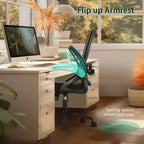 Chaise de bureau ergonomique à dossier haut en maille, Chaise pivotante réglable en hauteur avec accoudoirs relevables, Noir
