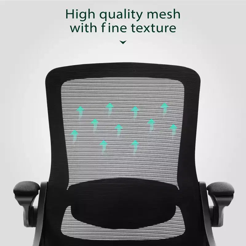 Chaise de bureau ergonomique à dossier haut en maille, Chaise pivotante réglable en hauteur avec accoudoirs relevables, Noir