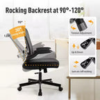 Chaise de bureau ergonomique à dossier haut en maille, Chaise pivotante réglable en hauteur avec accoudoirs relevables, Noir