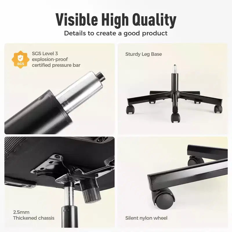 Chaise de bureau ergonomique à dossier haut en maille, Chaise pivotante réglable en hauteur avec accoudoirs relevables, Noir