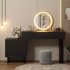 COZONY Coiffeuse avec miroir et lumières, Petite table de maquillage avec tiroirs, Coiffeuse moderne avec 3 couleurs de luminosité réglable pour chambre à coucher