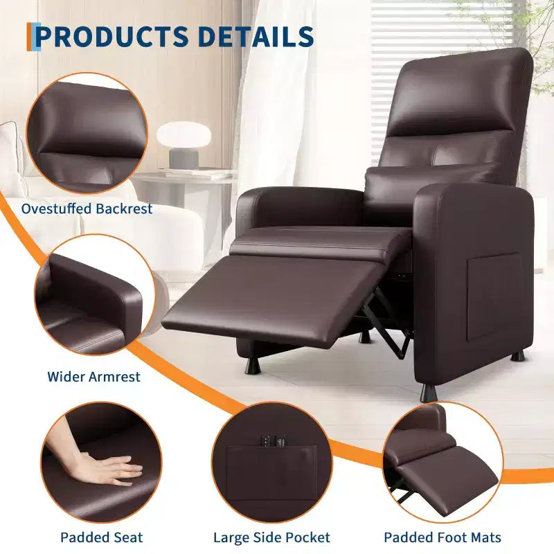Fauteuil Inclinable Électrique, Fauteuil Relaxation Électrique Réglable Ergonomique en Cuir PU Sur-rembourré, Dossier Haut, Siège Rembourré, Siège de Cinéma Maison