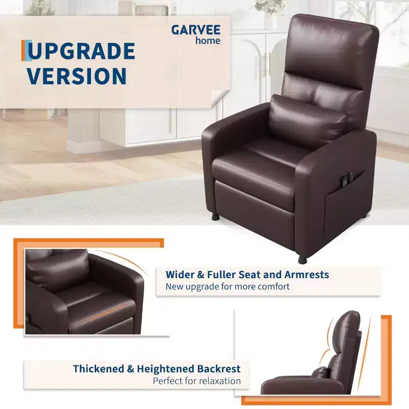 Fauteuil Inclinable Électrique, Fauteuil Relaxation Électrique Réglable Ergonomique en Cuir PU Sur-rembourré, Dossier Haut, Siège Rembourré, Siège de Cinéma Maison