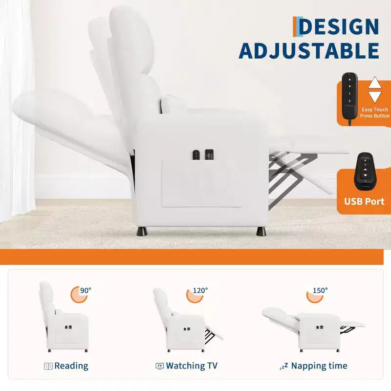Fauteuil Inclinable Électrique, Fauteuil Relaxation Électrique Réglable Ergonomique en Cuir PU Sur-rembourré, Dossier Haut, Siège Rembourré, Siège de Cinéma Maison