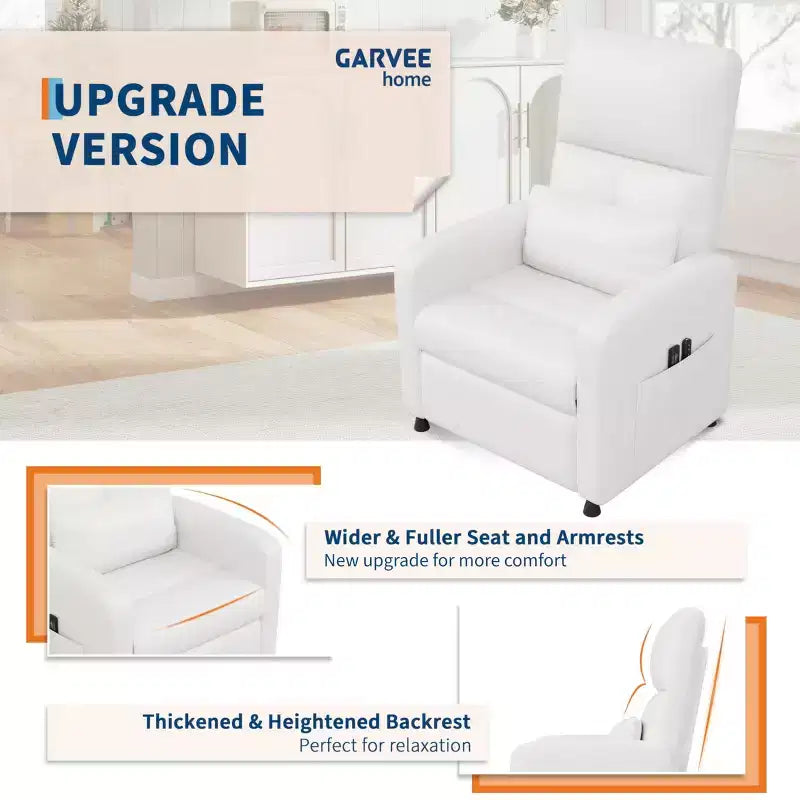 Fauteuil Inclinable Électrique, Fauteuil Relaxation Électrique Réglable Ergonomique en Cuir PU Sur-rembourré, Dossier Haut, Siège Rembourré, Siège de Cinéma Maison