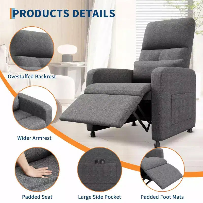 Fauteuil inclinable électrique, fauteuil inclinable électrique réglable, canapé simple ergonomique surdimensionné, dossier haut, siège rembourré, siège de cinéma maison pour salon