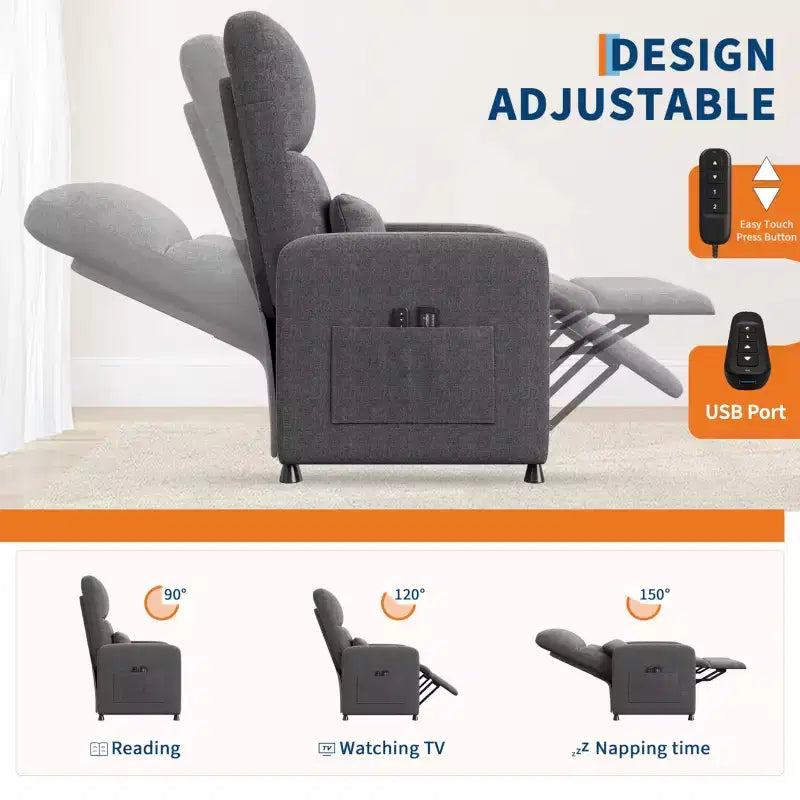 Fauteuil inclinable électrique, fauteuil inclinable électrique réglable, canapé simple ergonomique surdimensionné, dossier haut, siège rembourré, siège de cinéma maison pour salon