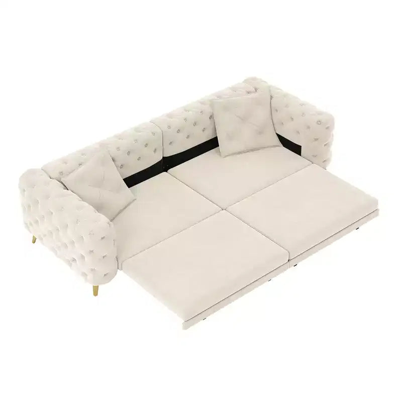 Canapé convertible 3-en-1 Whisen 97.7, assise profonde 28.4 avec capitonnage, 4 places avec pouf
