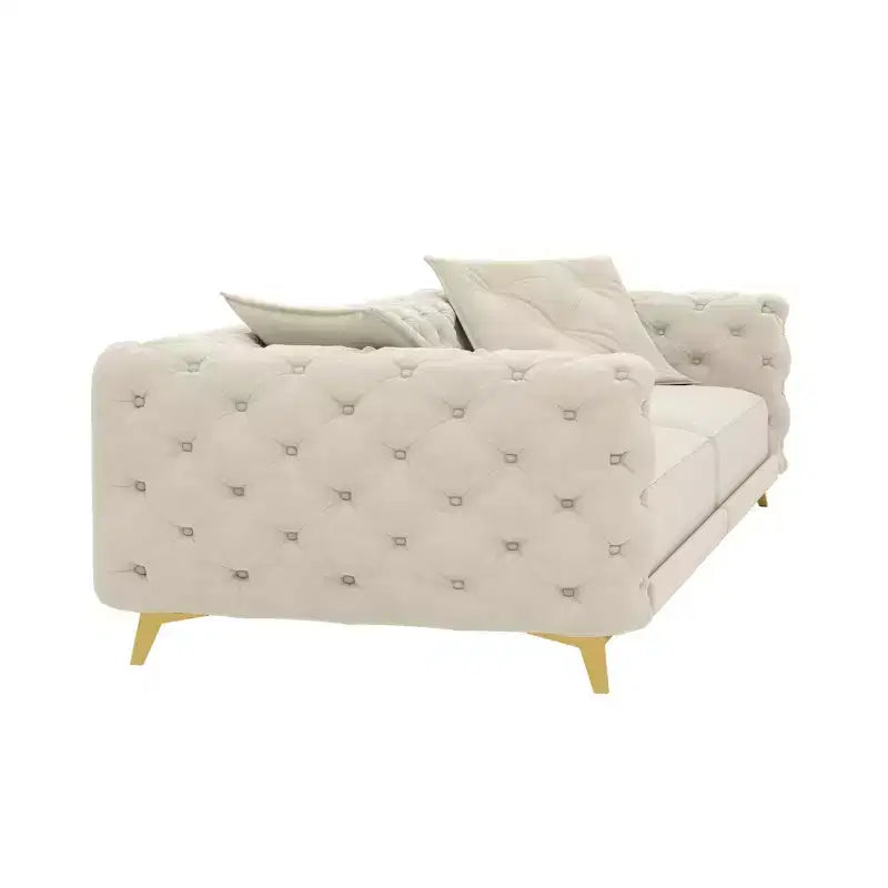 Canapé convertible 3-en-1 Whisen 97.7, assise profonde 28.4 avec capitonnage, 4 places avec pouf