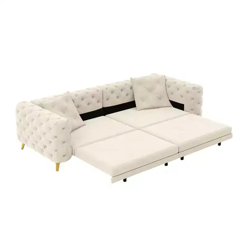 Canapé convertible 3-en-1 Whisen 97.7, assise profonde 28.4 avec capitonnage, 4 places avec pouf