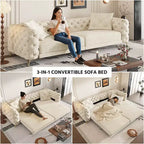Canapé convertible 3-en-1 Whisen 97.7, assise profonde 28.4 avec capitonnage, 4 places avec pouf
