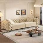 Canapé convertible 3-en-1 Whisen 97.7, assise profonde 28.4 avec capitonnage, 4 places avec pouf