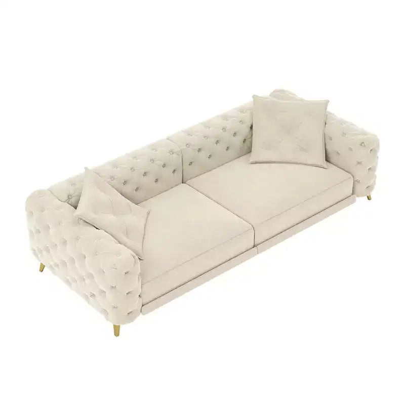 Canapé convertible 3-en-1 Whisen 97.7, assise profonde 28.4 avec capitonnage, 4 places avec pouf