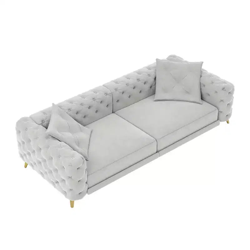 Canapé convertible 3-en-1 Whisen 97.7, assise profonde 28.4 avec capitonnage, 4 places avec pouf
