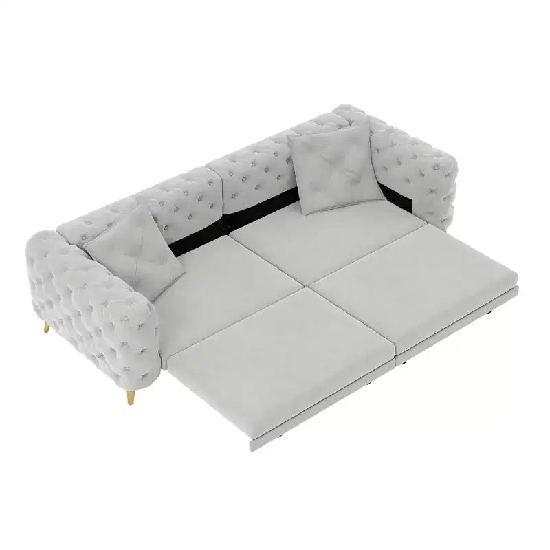 Canapé convertible 3-en-1 Whisen 97.7, assise profonde 28.4 avec capitonnage, 4 places avec pouf