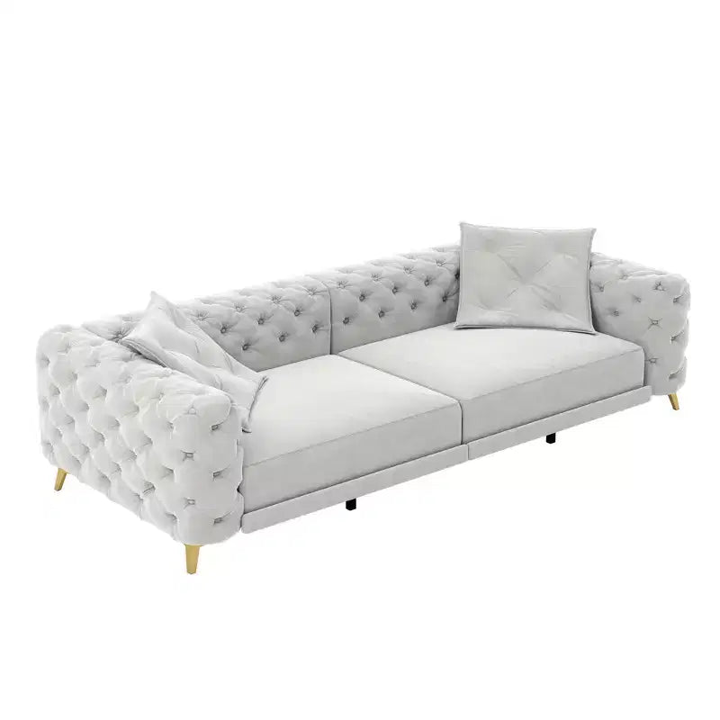 Canapé convertible 3-en-1 Whisen 97.7, assise profonde 28.4 avec capitonnage, 4 places avec pouf