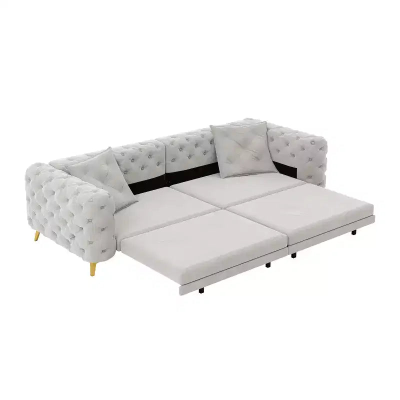 Canapé convertible 3-en-1 Whisen 97.7, assise profonde 28.4 avec capitonnage, 4 places avec pouf