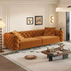 Canapé convertible 3-en-1 Whisen 97.7, assise profonde 28.4 avec capitonnage, 4 places avec pouf