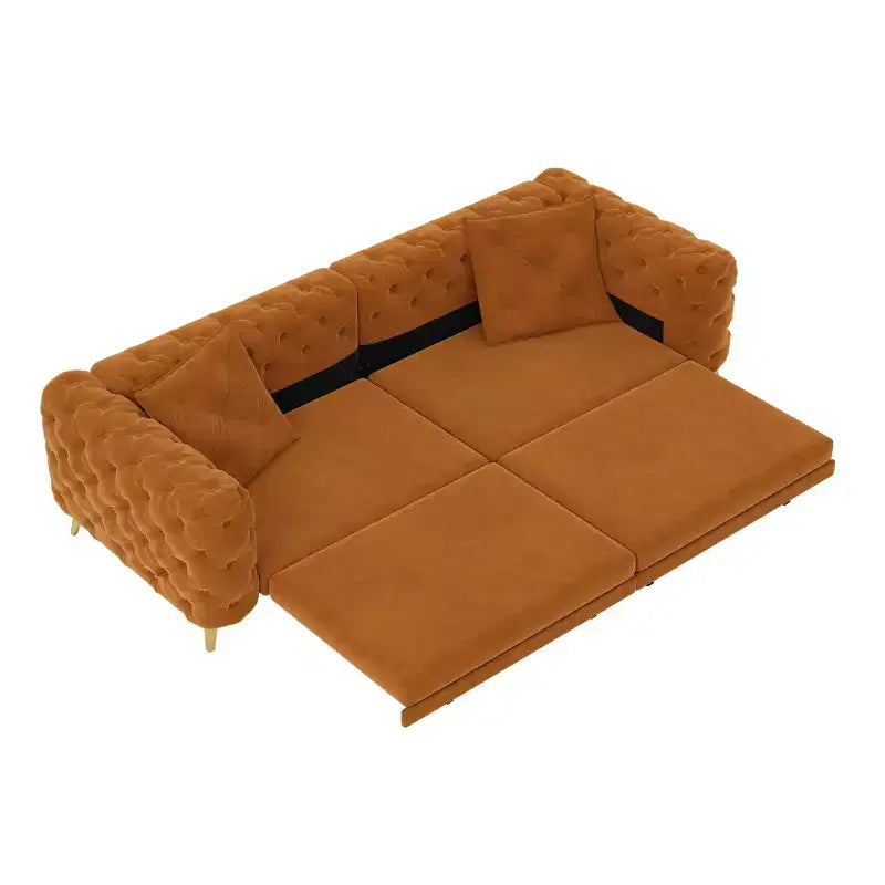 Canapé convertible 3-en-1 Whisen 97.7, assise profonde 28.4 avec capitonnage, 4 places avec pouf