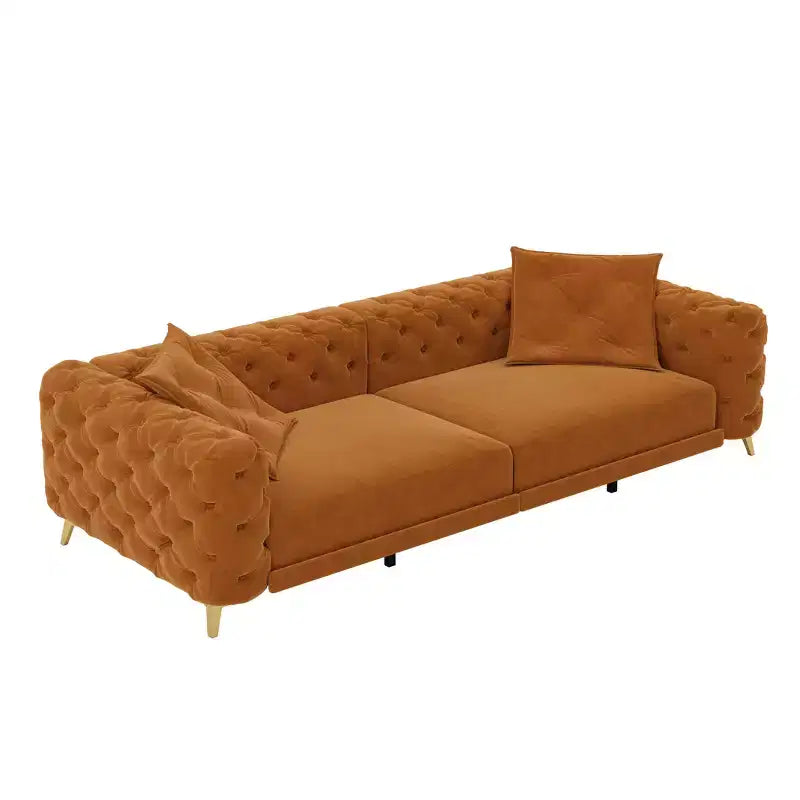 Canapé convertible 3-en-1 Whisen 97.7, assise profonde 28.4 avec capitonnage, 4 places avec pouf