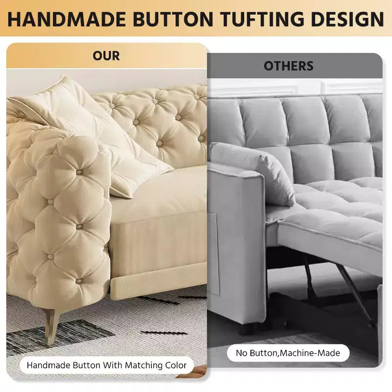 Canapé convertible 3-en-1 Whisen 97.7, assise profonde 28.4 avec capitonnage, 4 places avec pouf