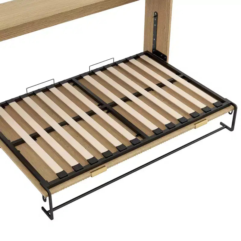 ModernLuxe Lit escamotable double XL, cadre de lit mural, lit d'armoire en bois avec lumière LED, naturel
