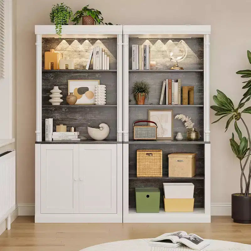 Bibliothèque de 180 cm avec étagères réglables, armoire de rangement à 5 niveaux en bois style ferme avec dispositif anti-basculement pour salon et bureau