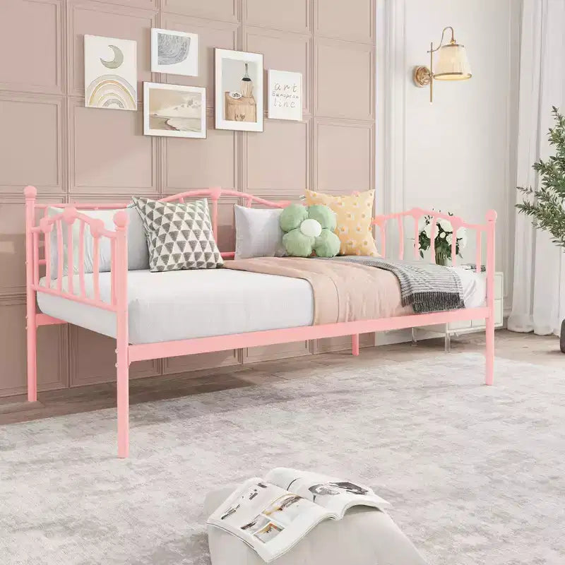 Lit de jour métallique double, Canapé-lits avec support et tête de lit en lattes d'acier, Peu encombrant, Aucun sommier tapissier requis, pour Appartement, Salon, Petits espaces