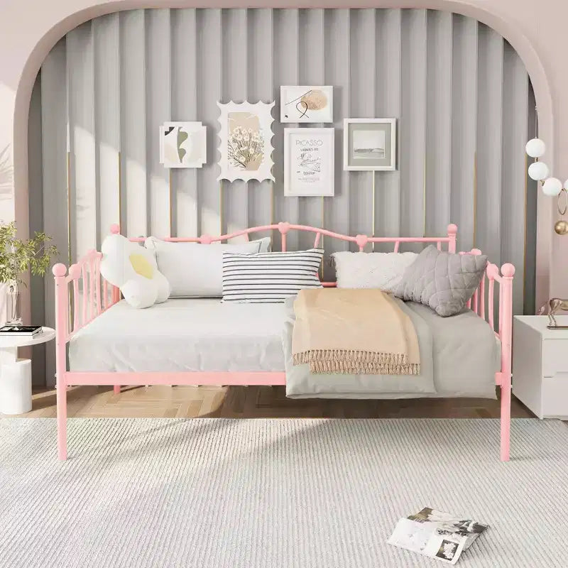 Lit de jour métallique double, Canapé-lits avec support et tête de lit en lattes d'acier, Peu encombrant, Aucun sommier tapissier requis, pour Appartement, Salon, Petits espaces