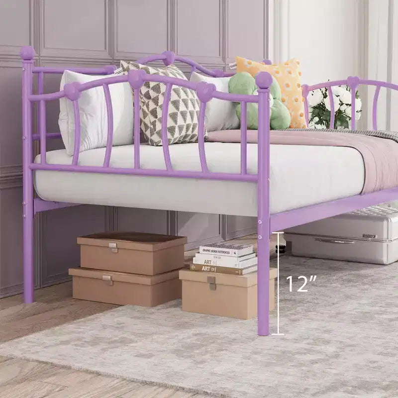 Lit de jour métallique double, Canapé-lits avec support et tête de lit en lattes d'acier, Peu encombrant, Aucun sommier tapissier requis, pour Appartement, Salon, Petits espaces