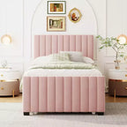 Bellemave Cadre de lit jumeau avec lit gigogne, Cadre de lit rembourré en velours, Lit plateforme rembourré jumeau pour enfants adolescents adultes rose