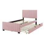 Bellemave Cadre de lit jumeau avec lit gigogne, Cadre de lit rembourré en velours, Lit plateforme rembourré jumeau pour enfants adolescents adultes rose
