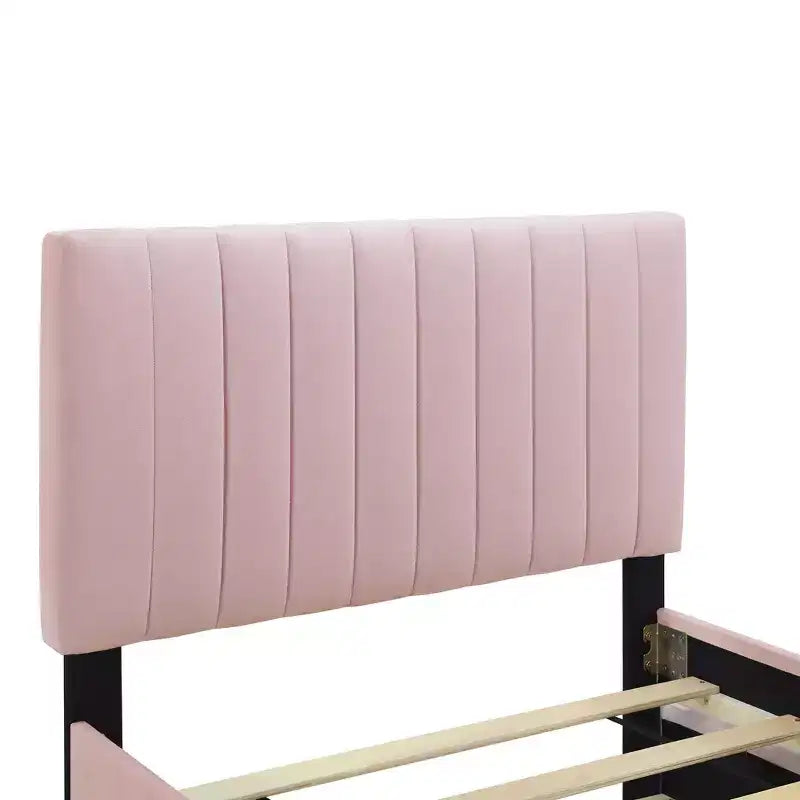 Bellemave Cadre de lit jumeau avec lit gigogne, Cadre de lit rembourré en velours, Lit plateforme rembourré jumeau pour enfants adolescents adultes rose