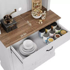 Meuble haut de cuisine de 180 cm avec support micro-ondes et coin café, buffet autoportant avec étagères réglables et 4 portes