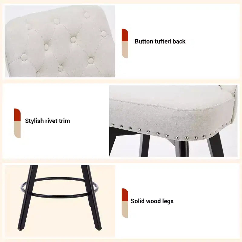 2 tabourets de bar pivotants de 66 cm avec dossier, pieds en bois massif et dossier en similicuir pour îlot de cuisine