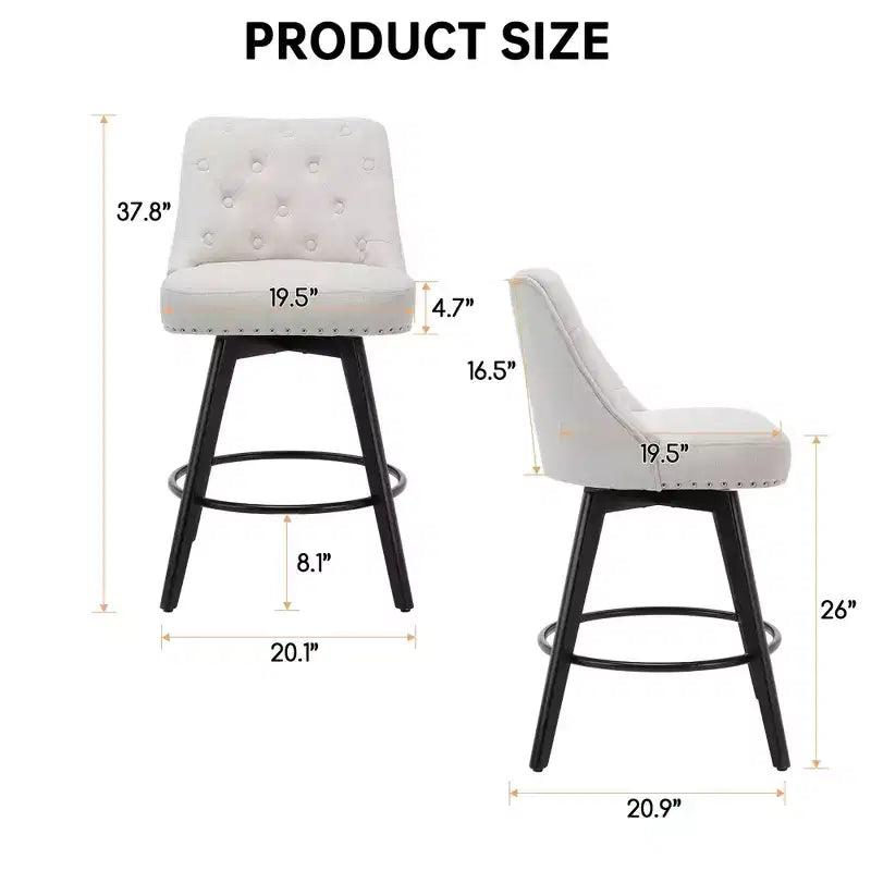 2 tabourets de bar pivotants de 66 cm avec dossier, pieds en bois massif et dossier en similicuir pour îlot de cuisine