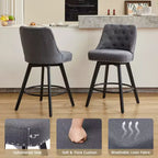 2 tabourets de bar pivotants de 66 cm avec dossier, pieds en bois massif et dossier en similicuir pour îlot de cuisine