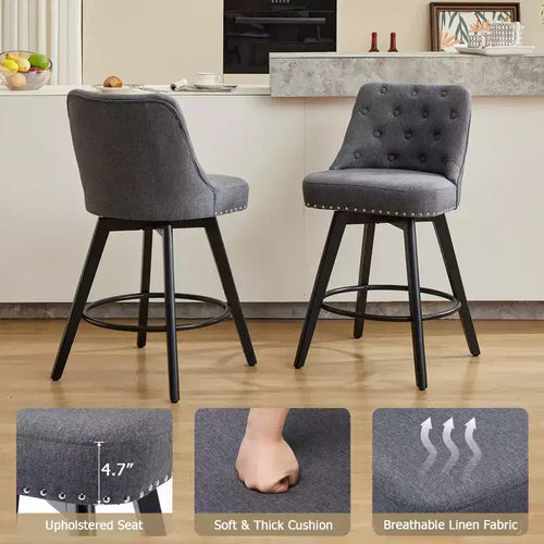 2 tabourets de bar pivotants de 66 cm avec dossier, pieds en bois massif et dossier en similicuir pour îlot de cuisine