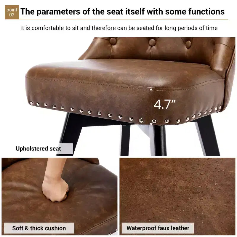 2 tabourets de bar pivotants de 66 cm avec dossier, pieds en bois massif et dossier en similicuir pour îlot de cuisine