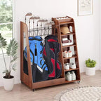 Organisateur et support de rangement pour sacs de golf en bois, support de rangement pour 2 sacs de golf avec roues, pour garage, adapté pour le club de golf à domicile, marron