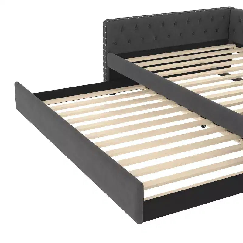 Bellemave Lit de jour double avec lit gigogne, canapé-lit double, lit de repos avec lit gigogne pour adultes, enfants, filles, adolescents, gris