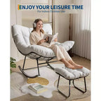 Chaise longue avec repose-pieds, fauteuil à bascule intérieur/extérieur avec pouf et cadre en métal, fauteuil à bascule en rotin en forme d'œuf pour balcon, jardin, porche, chambre à coucher