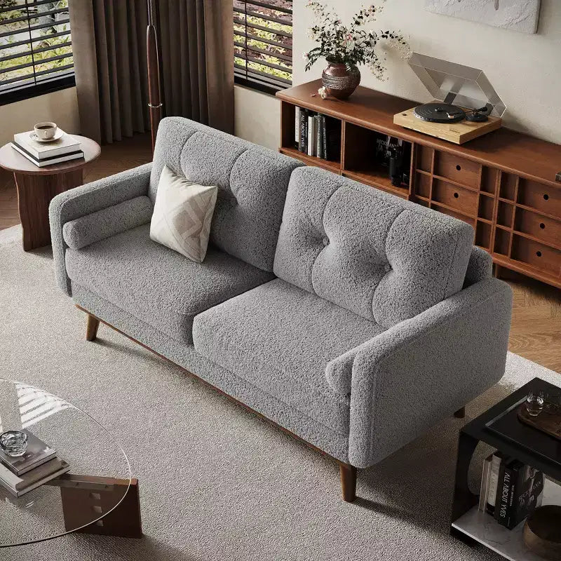 Canapé Causeuse 65, Canapé Mid-Century Moderne Confortable pour Salon, Canapés Revêtus de Lin pour Petite Chambre, Crème Beige