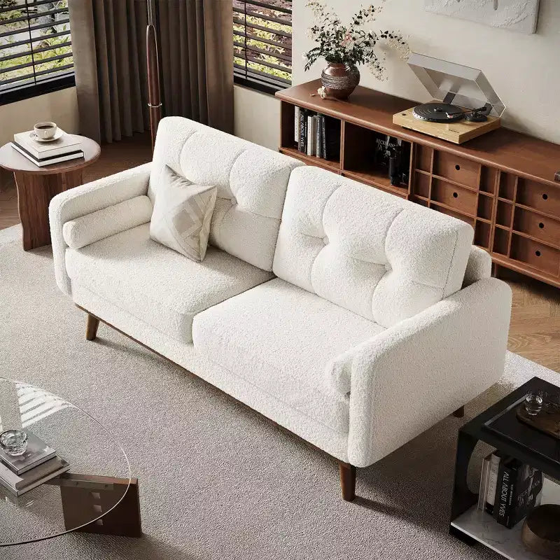 Canapé Causeuse 65, Canapé Mid-Century Moderne Confortable pour Salon, Canapés Revêtus de Lin pour Petite Chambre, Crème Beige