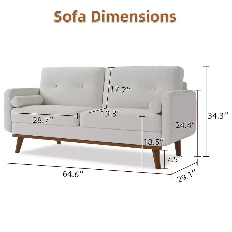Canapé Causeuse 65, Canapé Mid-Century Moderne Confortable pour Salon, Canapés Revêtus de Lin pour Petite Chambre, Crème Beige