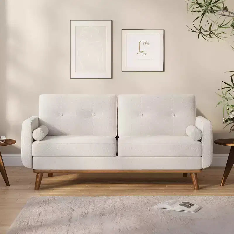 Canapé Causeuse 65, Canapé Mid-Century Moderne Confortable pour Salon, Canapés Revêtus de Lin pour Petite Chambre, Crème Beige