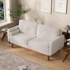 Canapé Causeuse 65, Canapé Mid-Century Moderne Confortable pour Salon, Canapés Revêtus de Lin pour Petite Chambre, Crème Beige