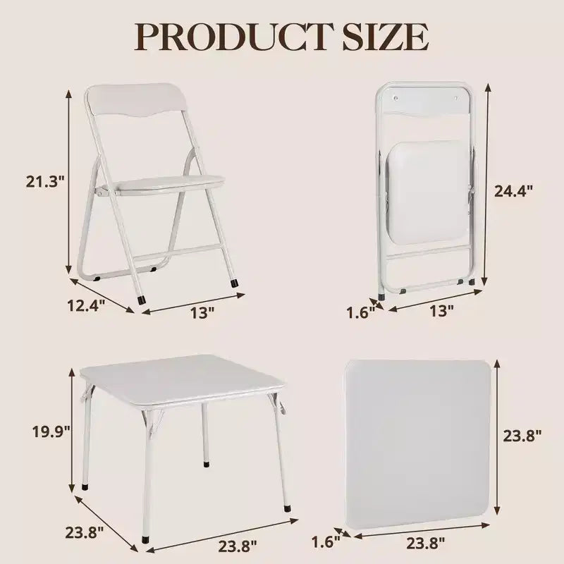 Ensemble table et chaises pliantes en métal GustoWave, chaises pliantes rembourrées en cuir avec coussin confortable et cadre en acier durable, table carrée